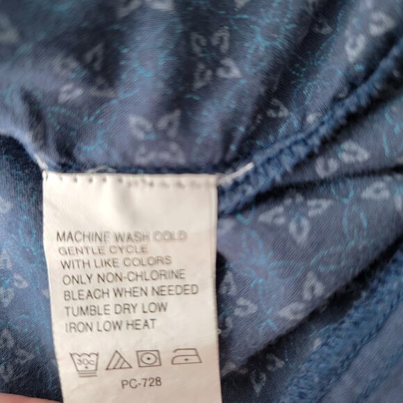 IZOD Boho Crochet(Top) Patchwork Top Size L Tie Front Tassels Blue Flowy Artist - Picture 8 of 9